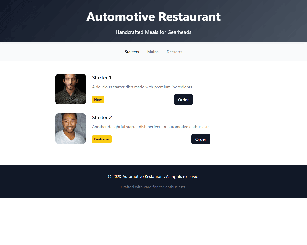 Automotive Restaurant Menu - Skeuomorphic (Tabbed Interface)